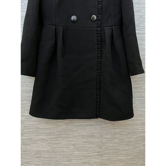 Kate Spade Wool Coat Ruffle Trim Bow Back Peacoat Black Women's Size 6 - Picture 9 of 12